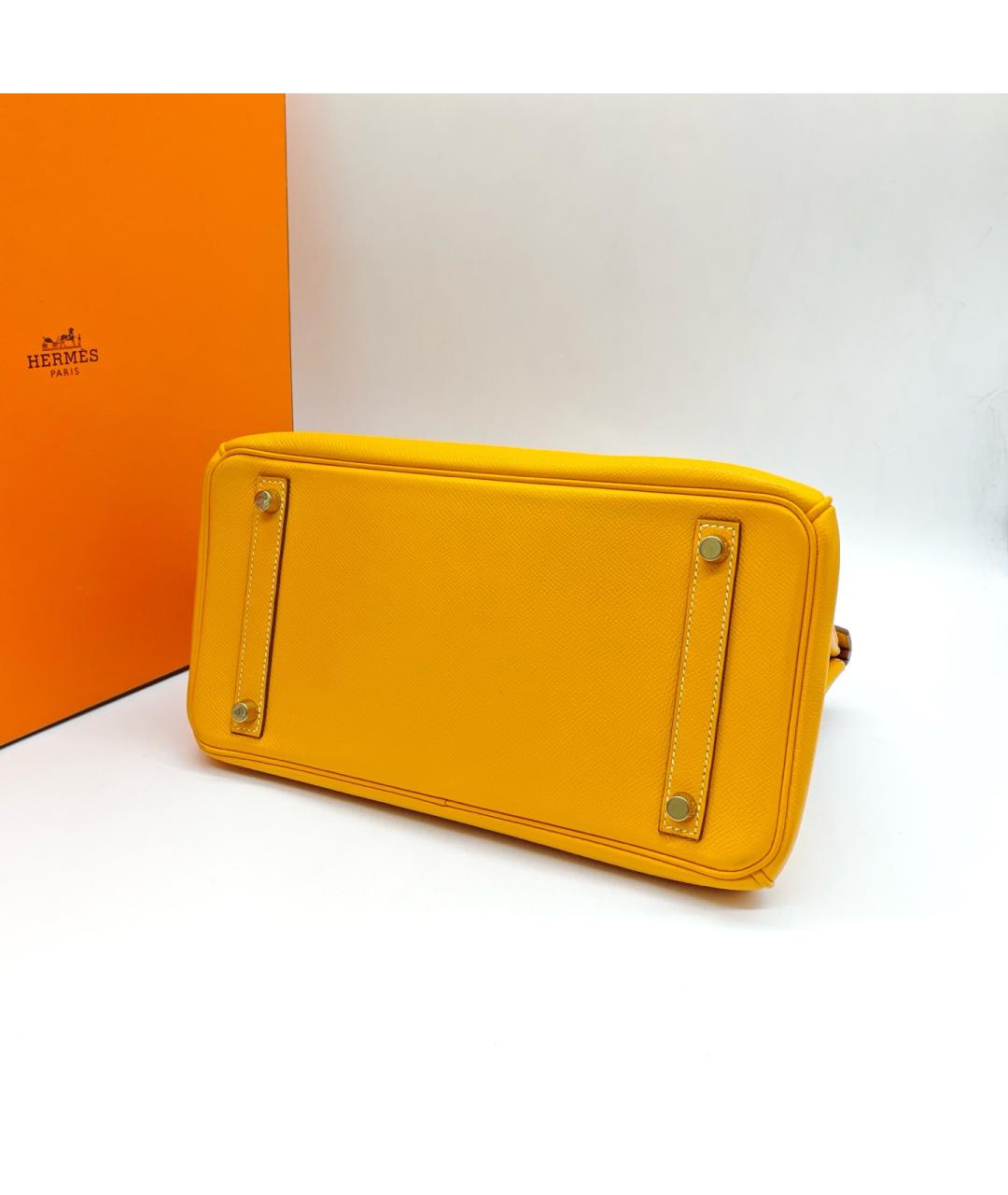 HERMES Желтая кожаная сумка с короткими ручками, фото 5