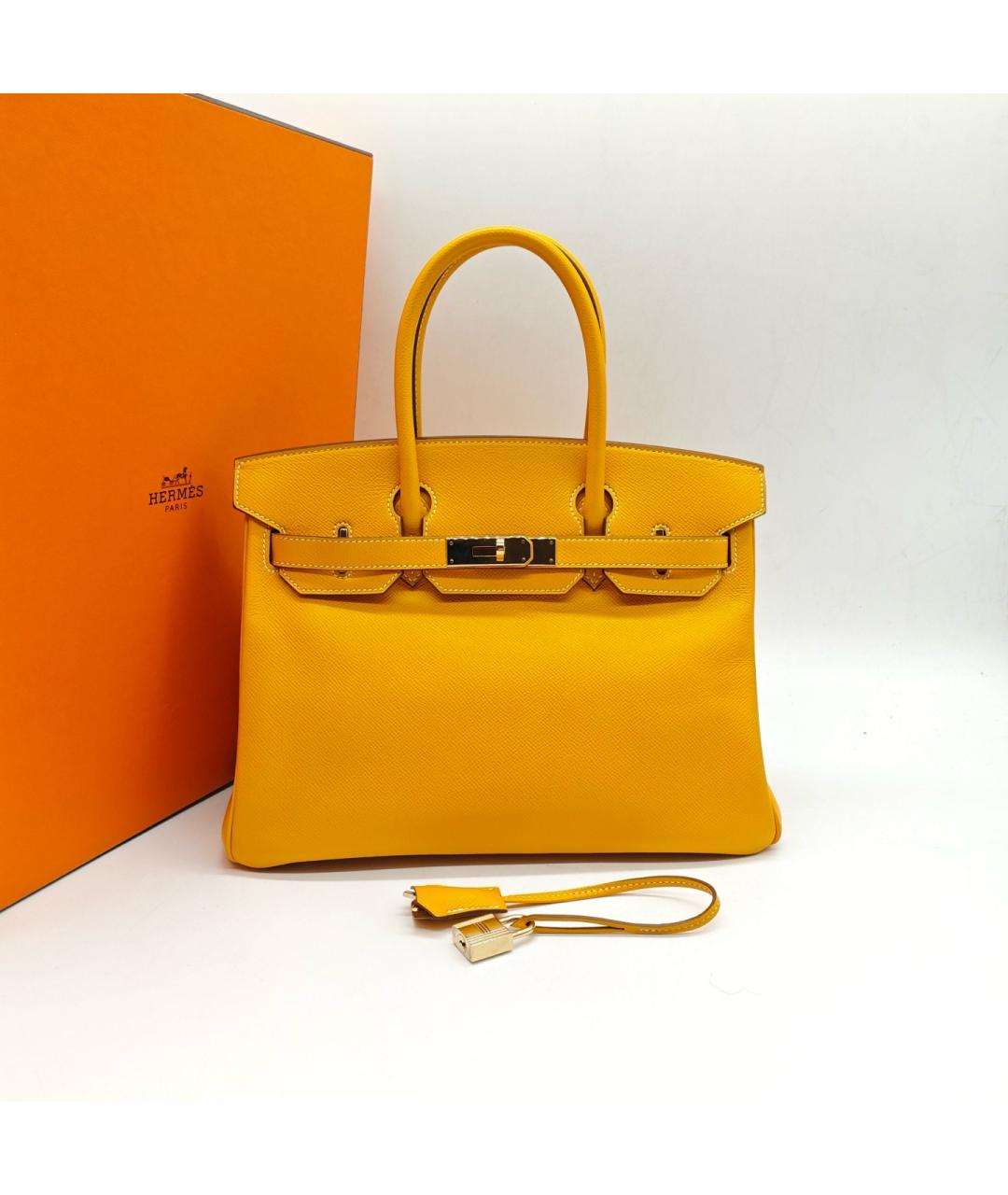 HERMES Желтая кожаная сумка с короткими ручками, фото 10