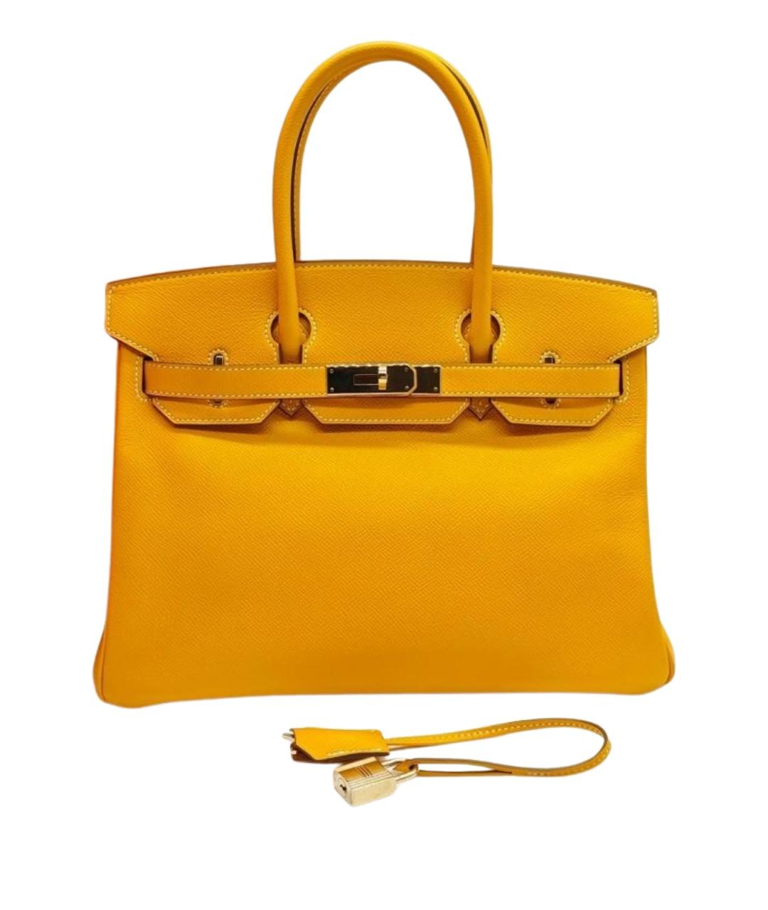 HERMES Желтая кожаная сумка с короткими ручками, фото 1