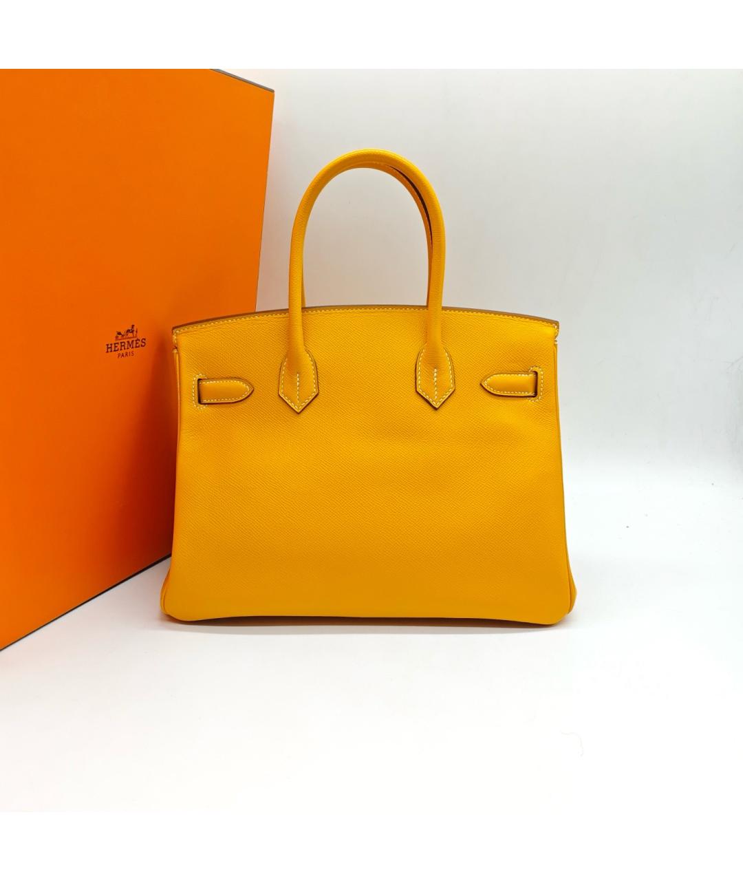 HERMES Желтая кожаная сумка с короткими ручками, фото 2