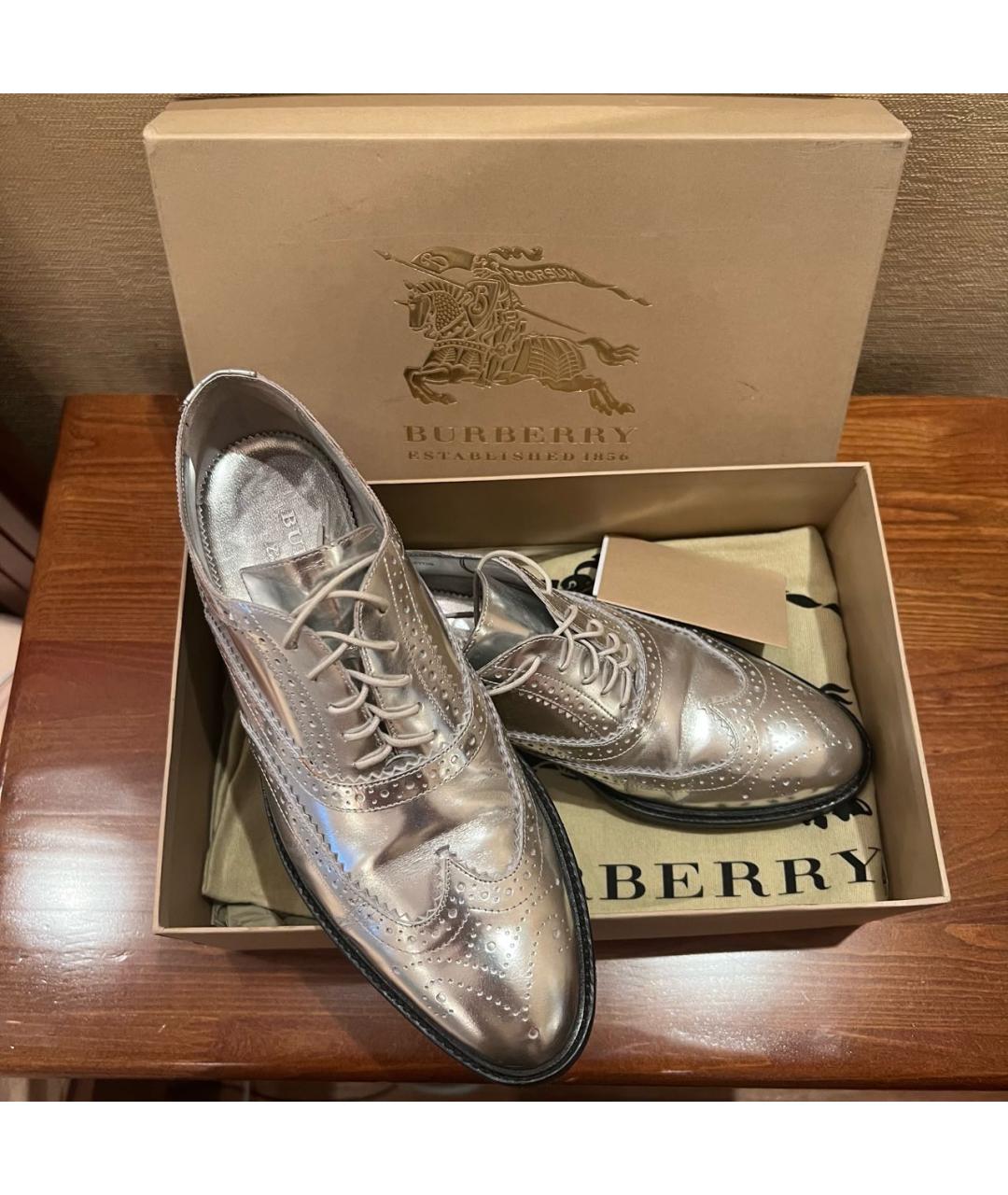 BURBERRY Серебряные кожаные брогги и оксфорды, фото 3
