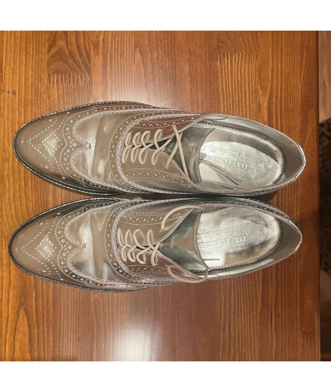 BURBERRY Серебряные кожаные брогги и оксфорды, фото 4