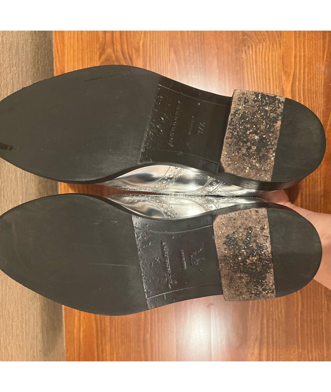 BURBERRY Серебряные кожаные брогги и оксфорды, фото 5