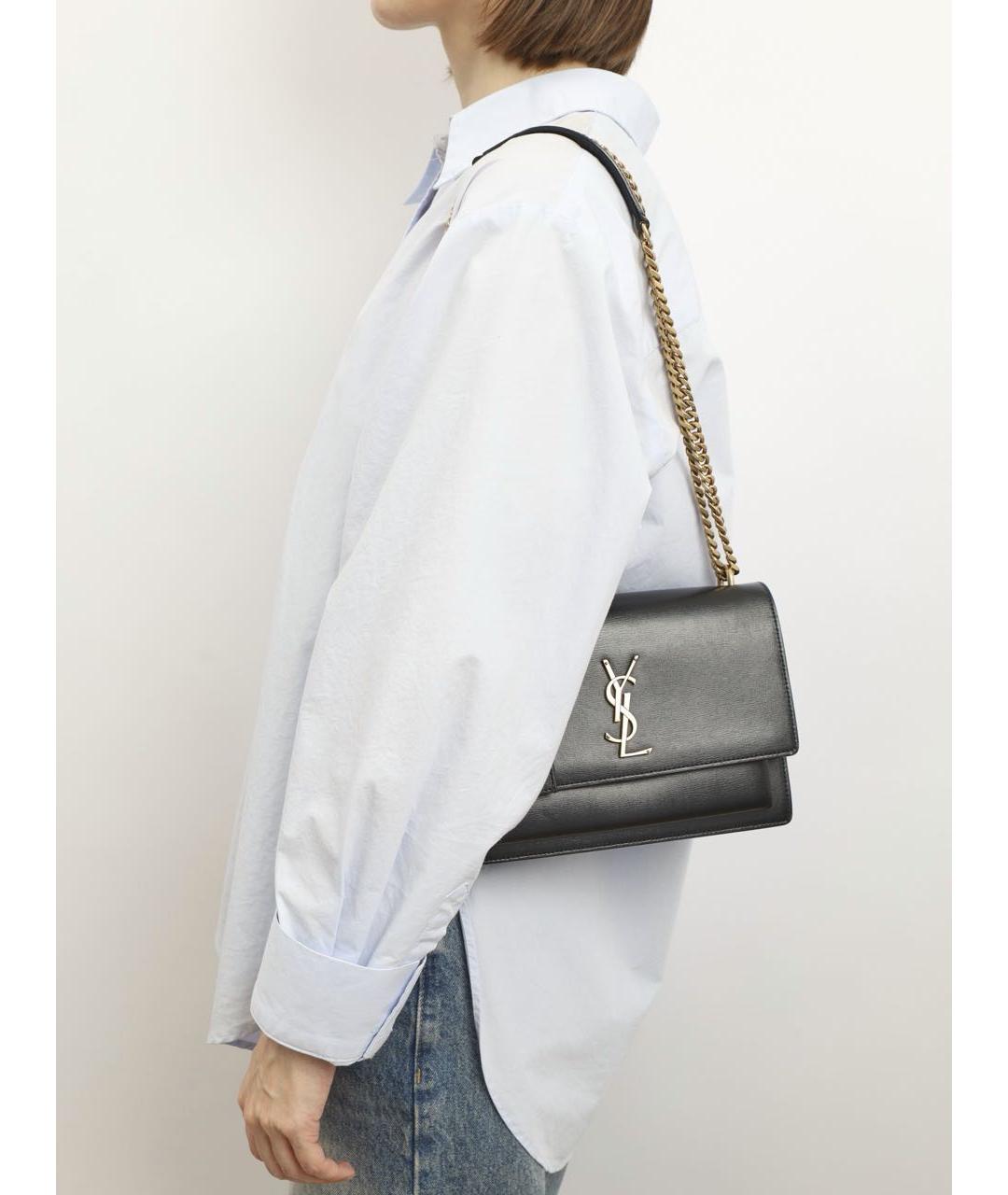 SAINT LAURENT Черная кожаная сумка с короткими ручками, фото 4