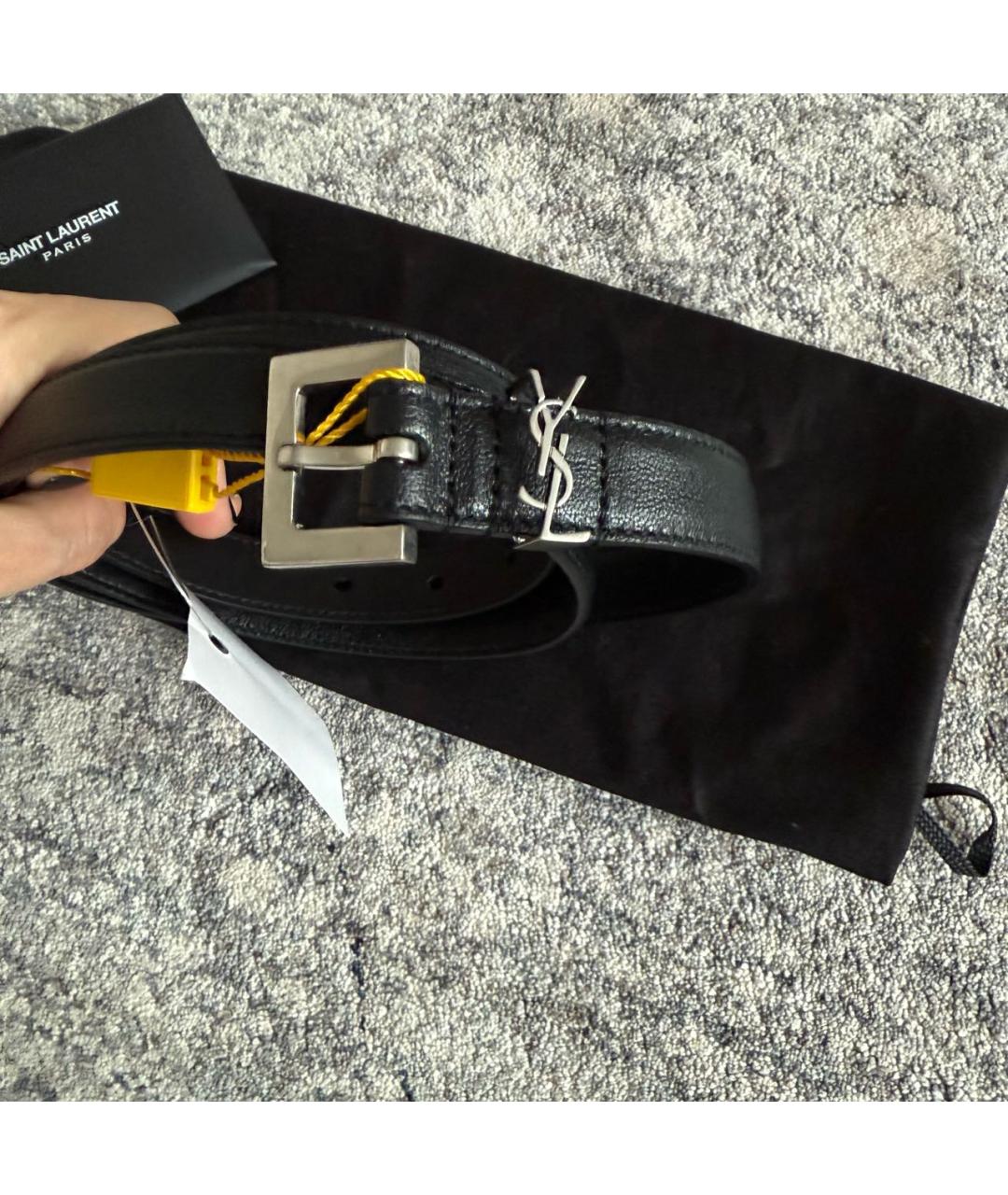 SAINT LAURENT Черный кожаный ремень, фото 3