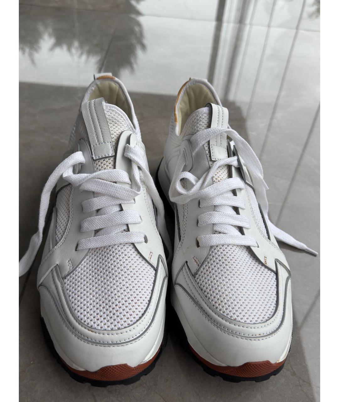 ZEGNA Белые кожаные низкие кроссовки / кеды, фото 2