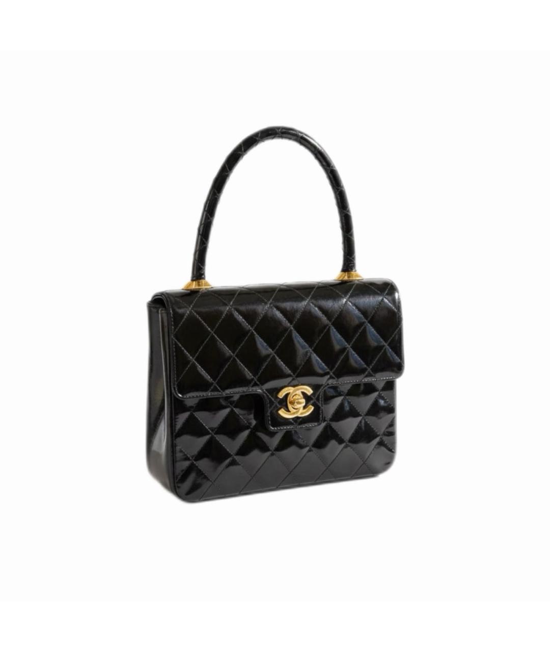 CHANEL Черная сумка с короткими ручками из лакированной кожи, фото 9