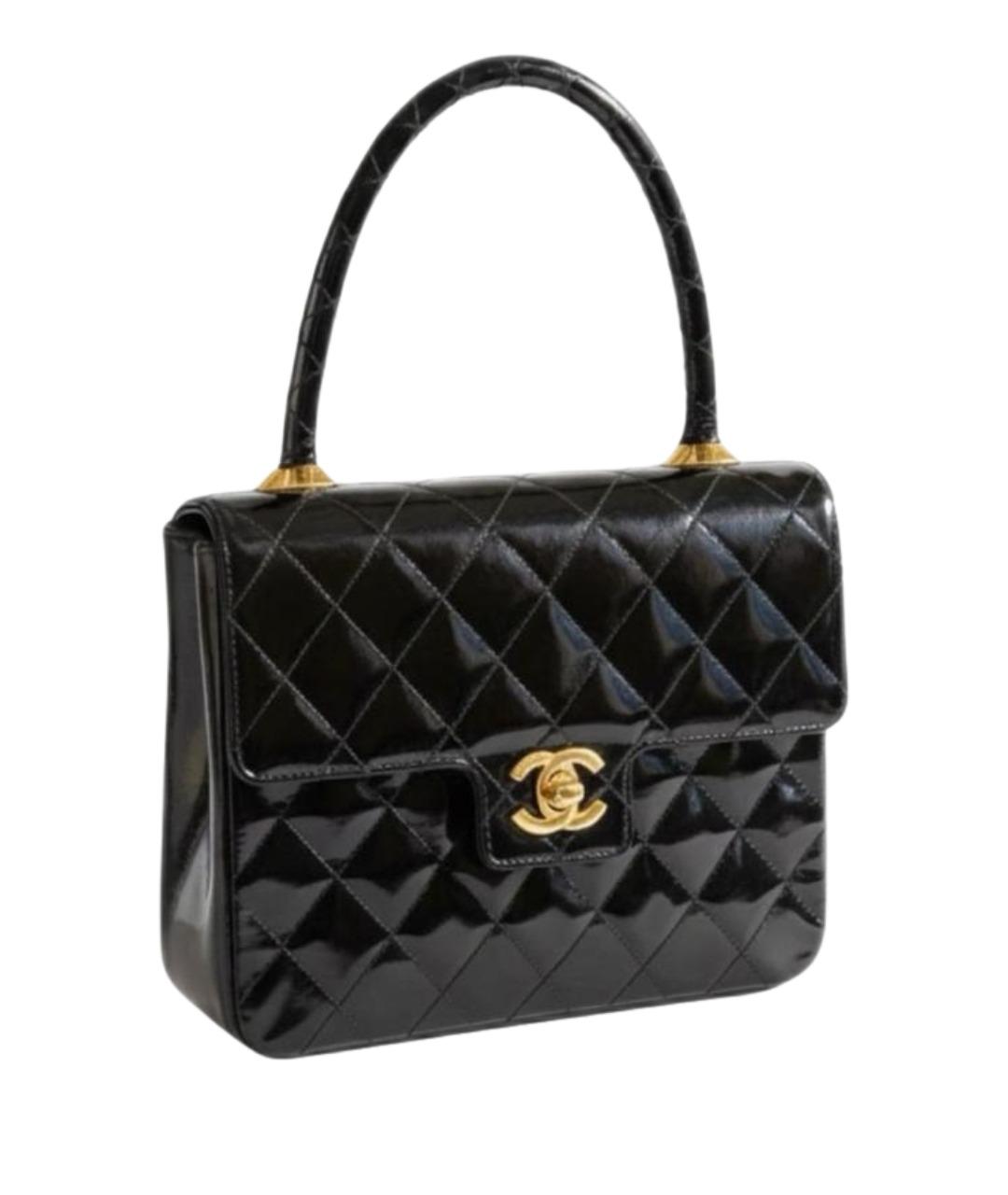 CHANEL Черная сумка с короткими ручками из лакированной кожи, фото 1