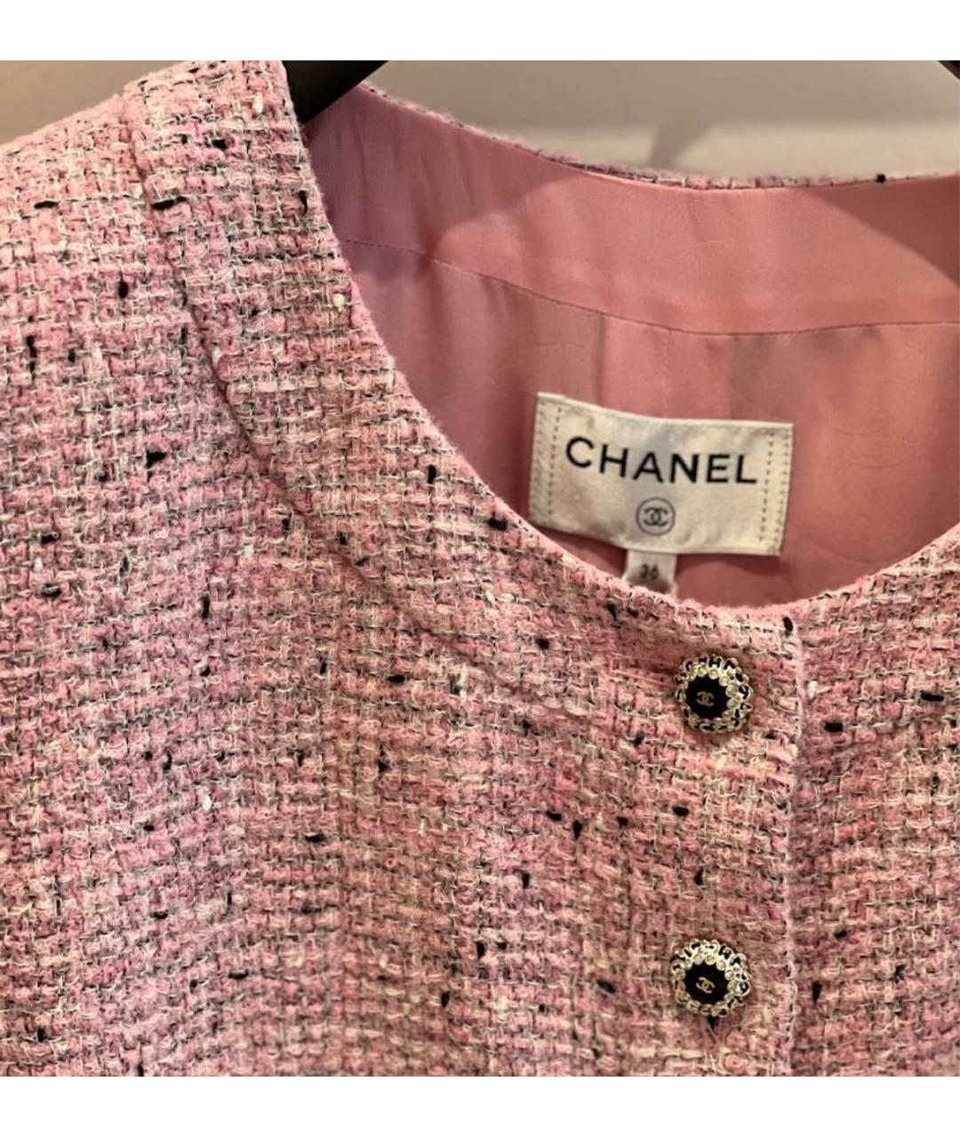 CHANEL Розовый твидовый жакет/пиджак, фото 5