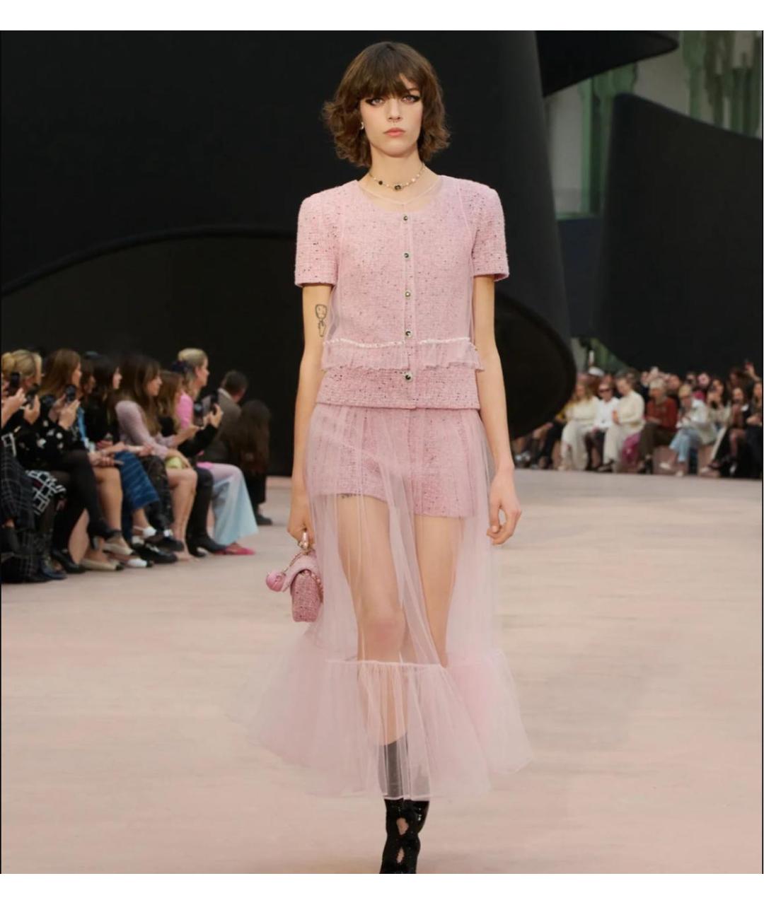 CHANEL Розовый твидовый жакет/пиджак, фото 6