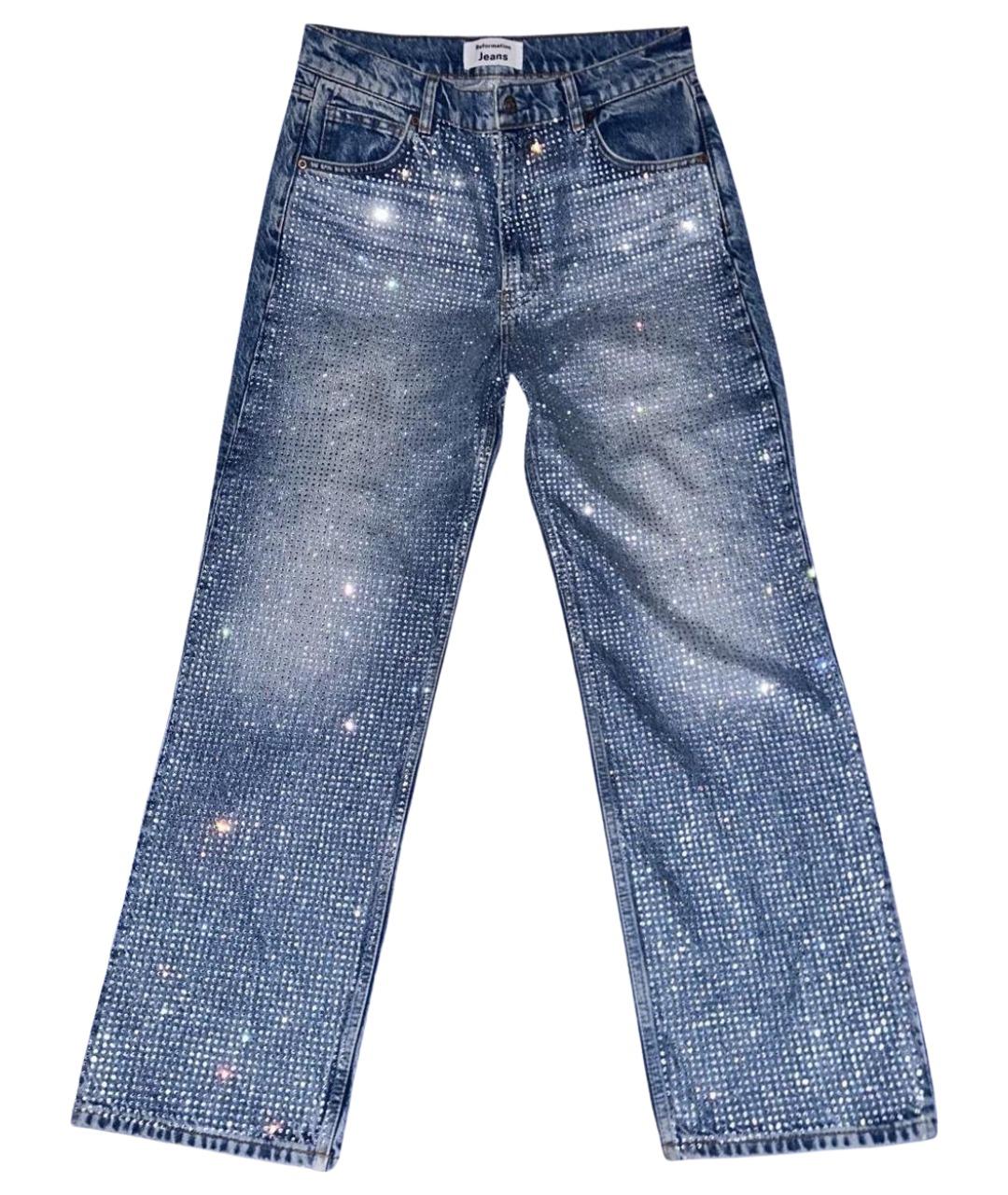 REFORMATION Синие хлопковые прямые джинсы, фото 1