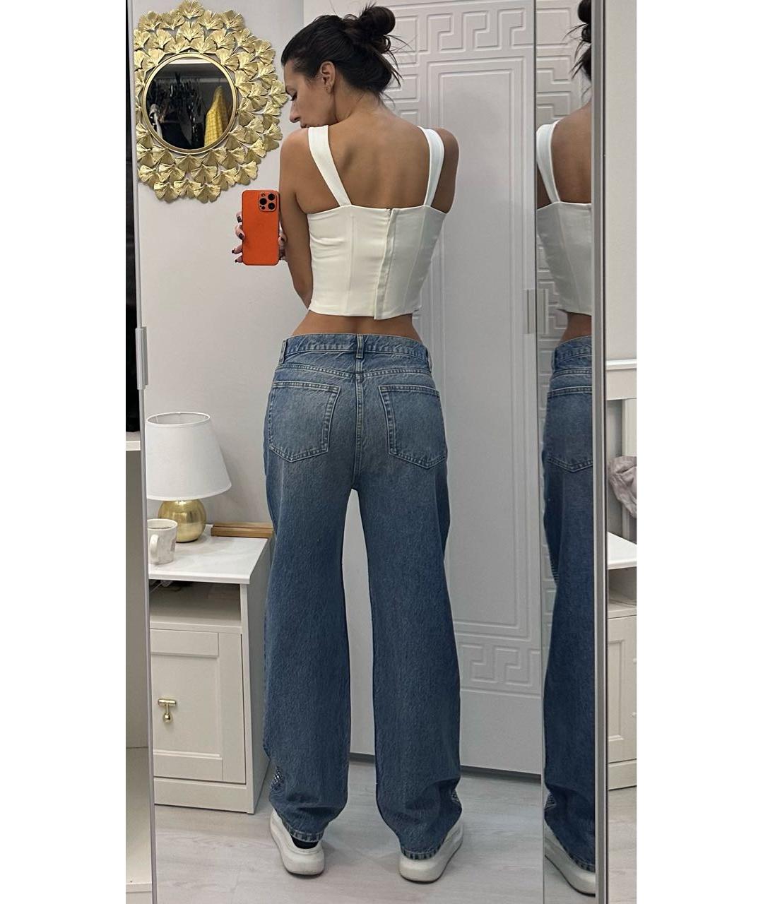 REFORMATION Синие хлопковые прямые джинсы, фото 4