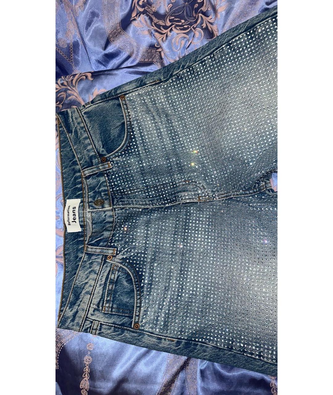 REFORMATION Синие хлопковые прямые джинсы, фото 3