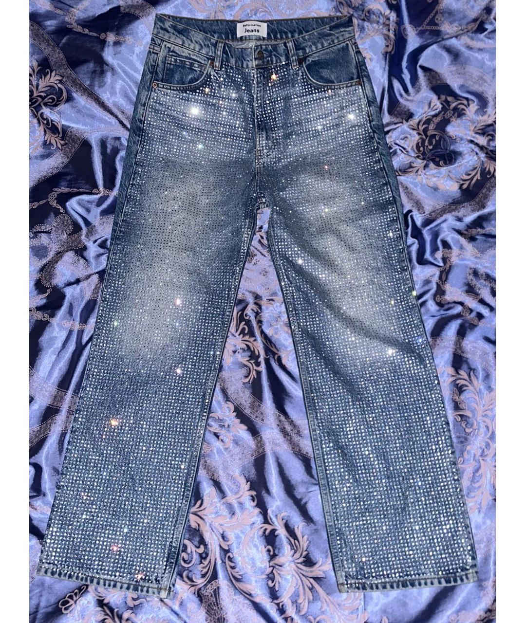 REFORMATION Синие хлопковые прямые джинсы, фото 5