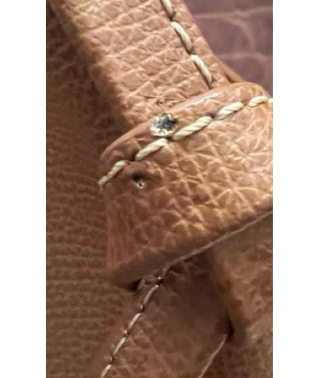 POLENE Коричневая кожаная сумка с короткими ручками, фото 7