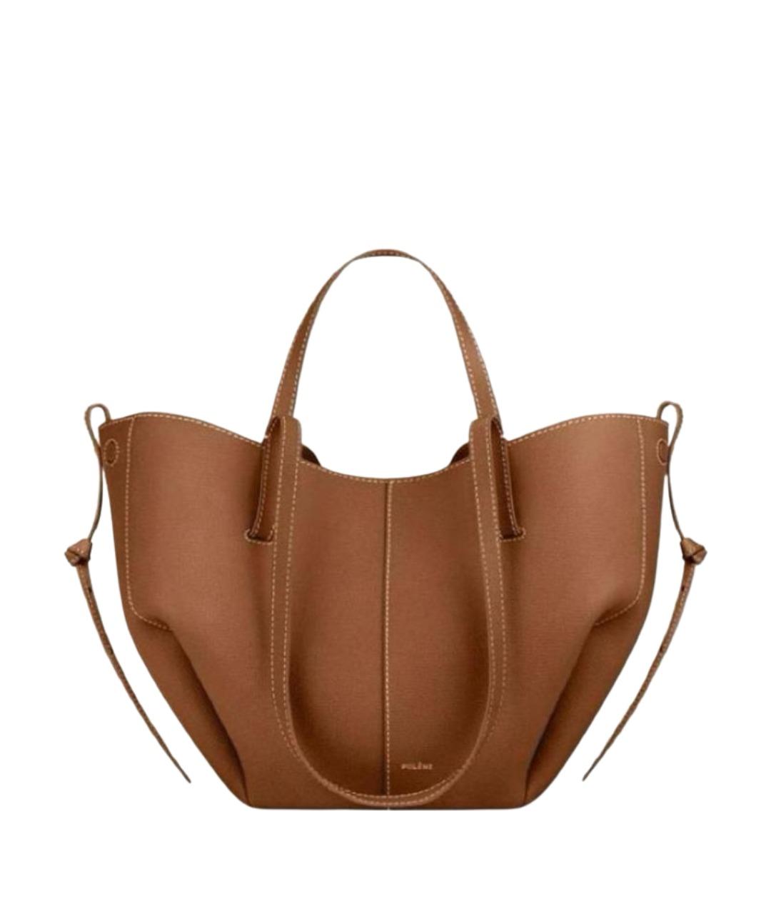 POLENE Коричневая кожаная сумка с короткими ручками, фото 1