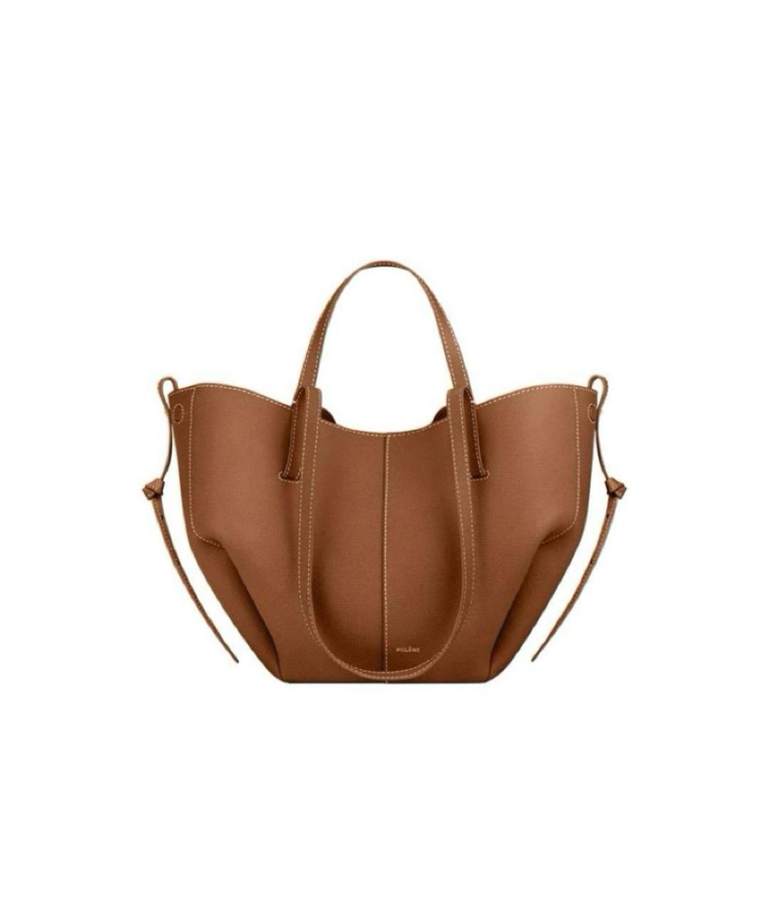 POLENE Коричневая кожаная сумка с короткими ручками, фото 8