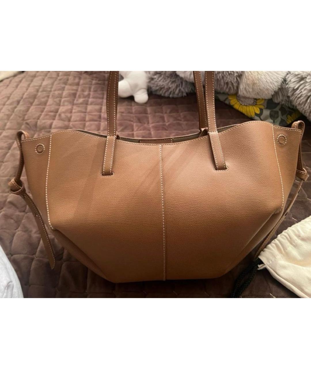 POLENE Коричневая кожаная сумка с короткими ручками, фото 3