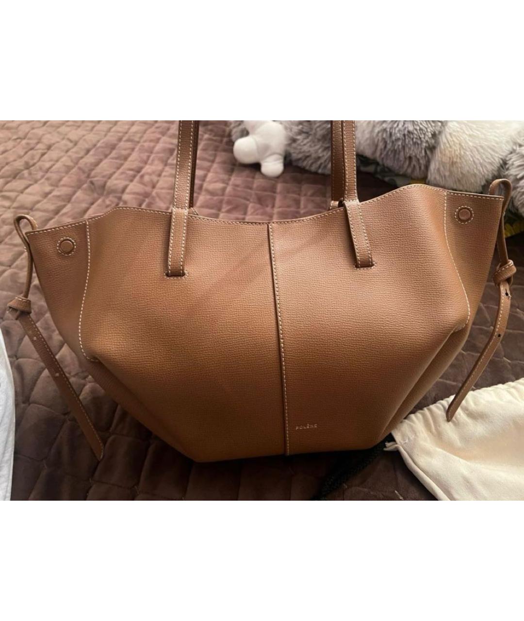 POLENE Коричневая кожаная сумка с короткими ручками, фото 2