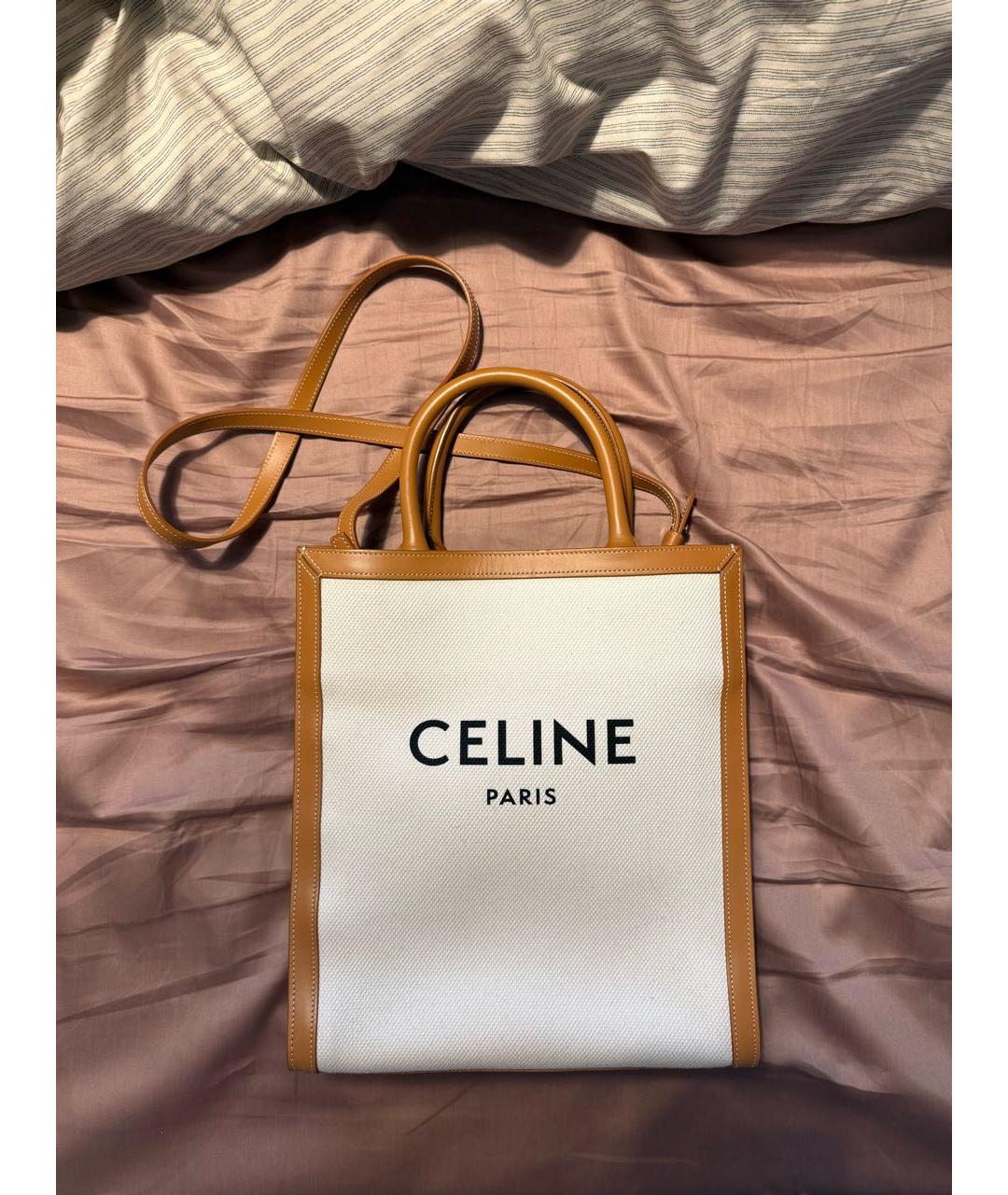 CELINE Белая тканевая сумка через плечо, фото 2