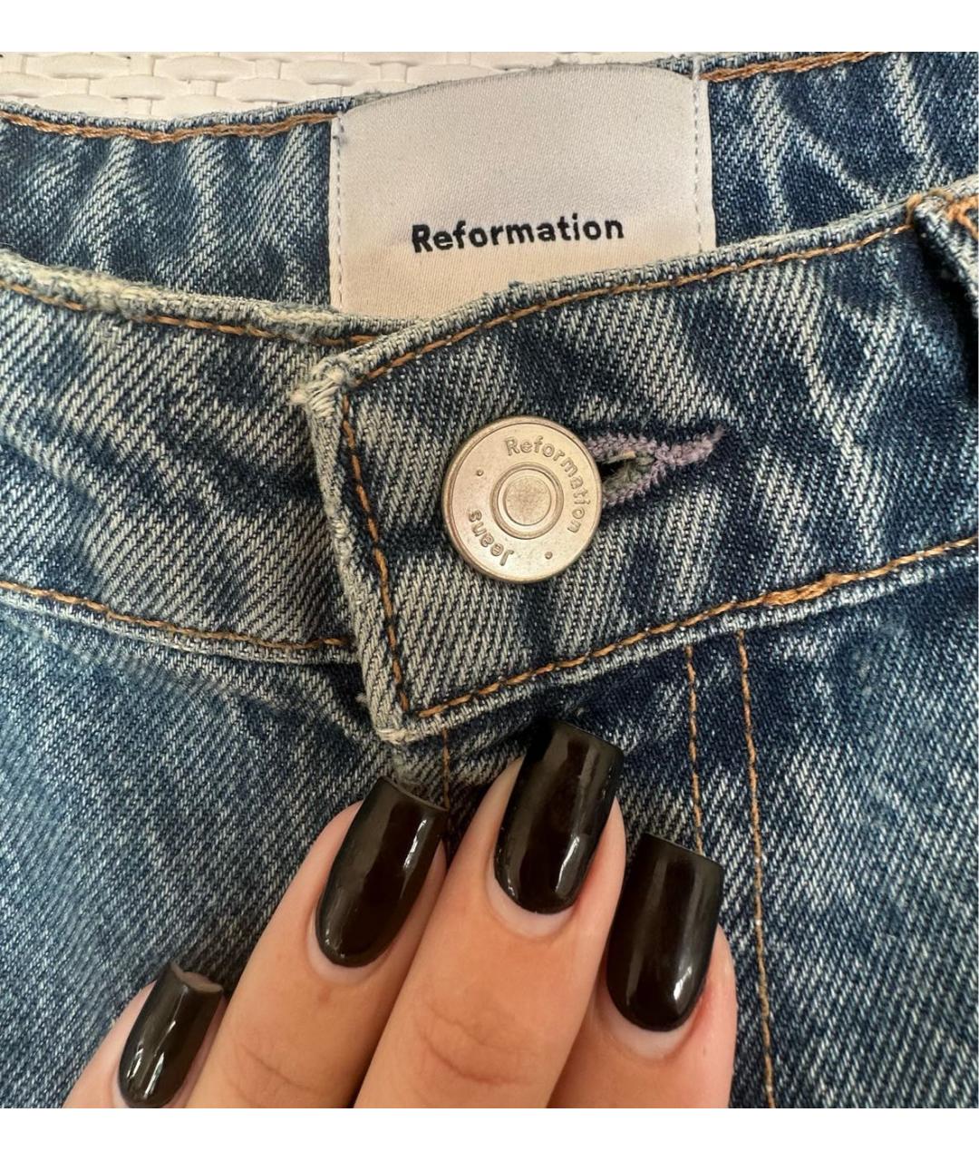 REFORMATION Синие хлопковые прямые джинсы, фото 7