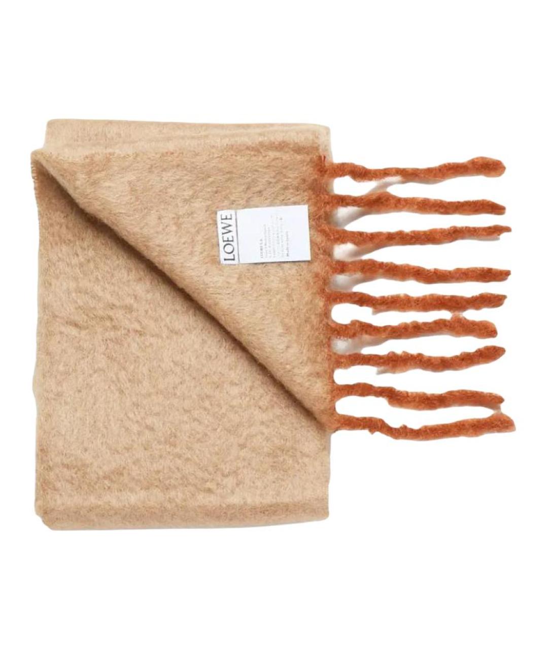 LOEWE Бежевый шерстяной шарф, фото 2