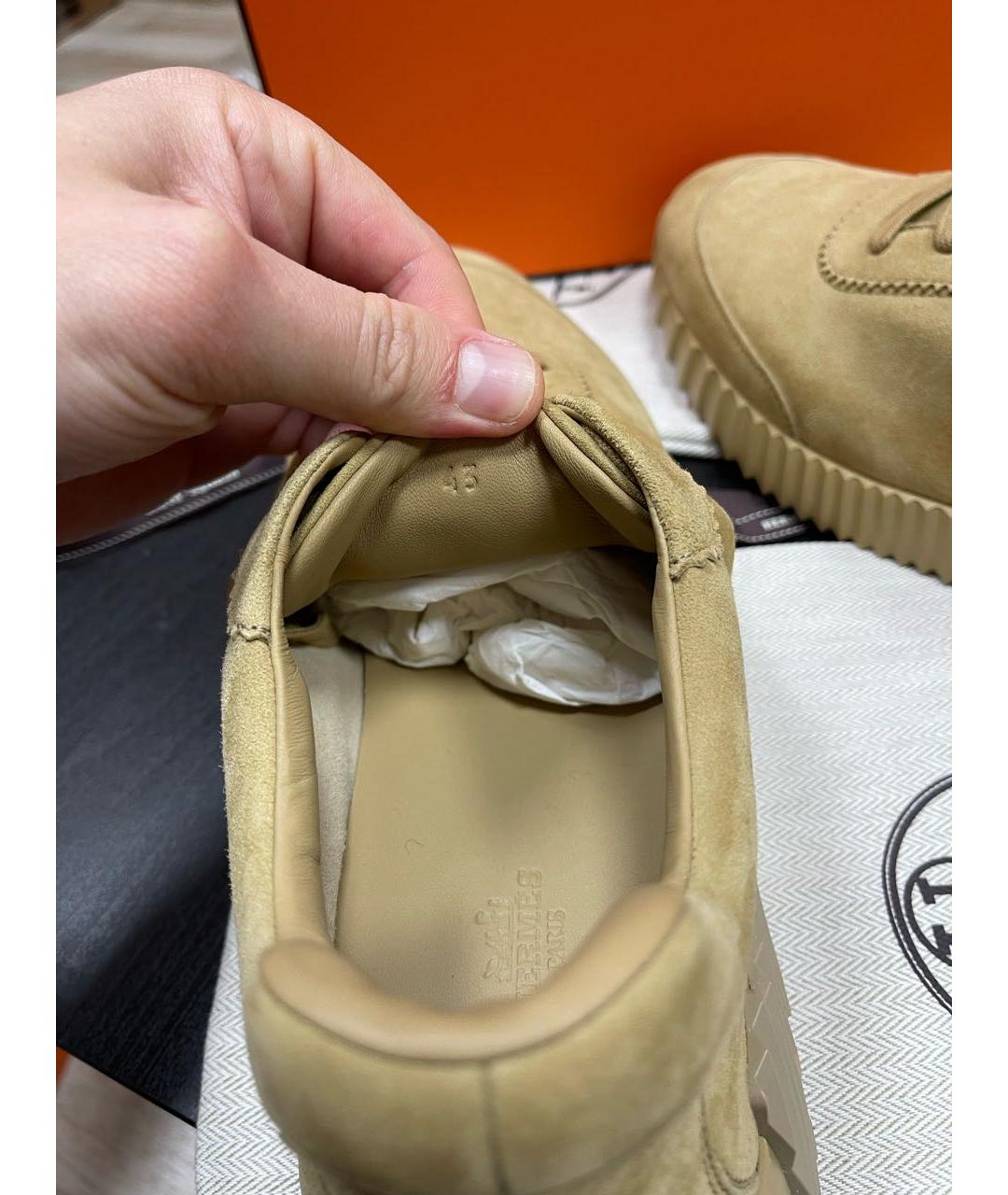 HERMES Бежевые замшевые низкие кроссовки / кеды, фото 4