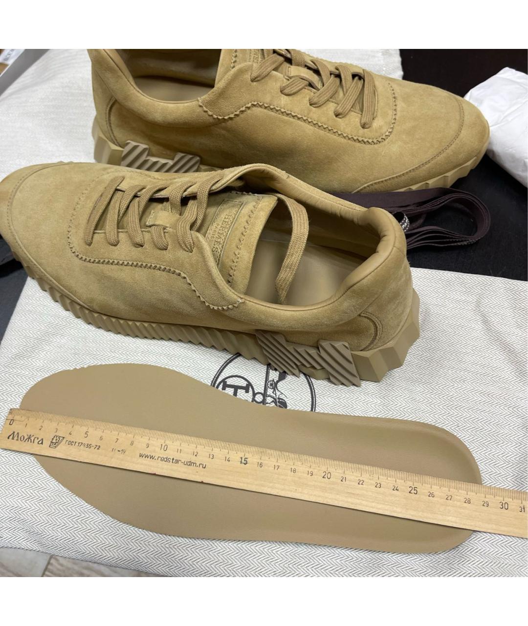 HERMES Бежевые замшевые низкие кроссовки / кеды, фото 6