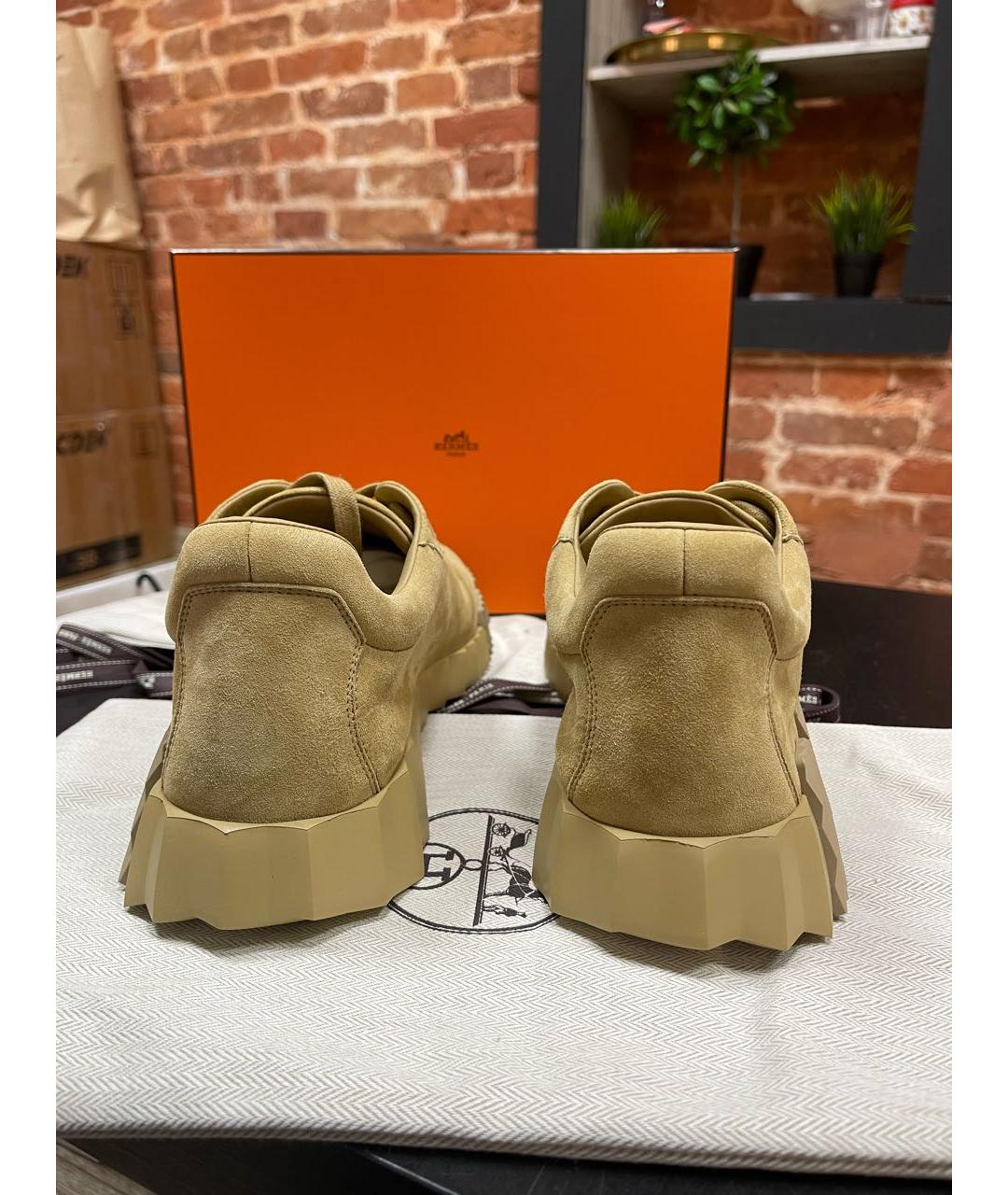 HERMES Бежевые замшевые низкие кроссовки / кеды, фото 3
