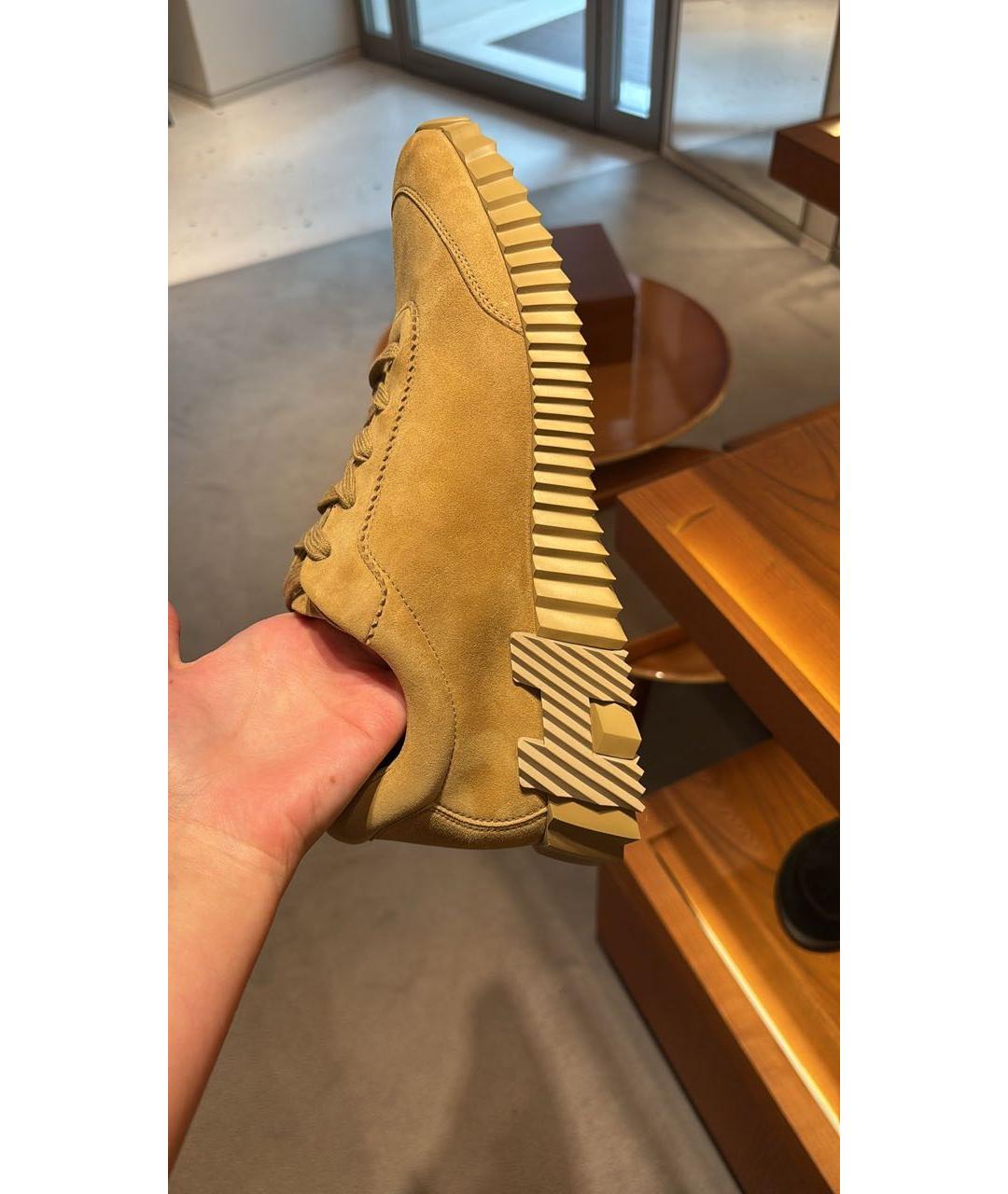 HERMES Бежевые замшевые низкие кроссовки / кеды, фото 5