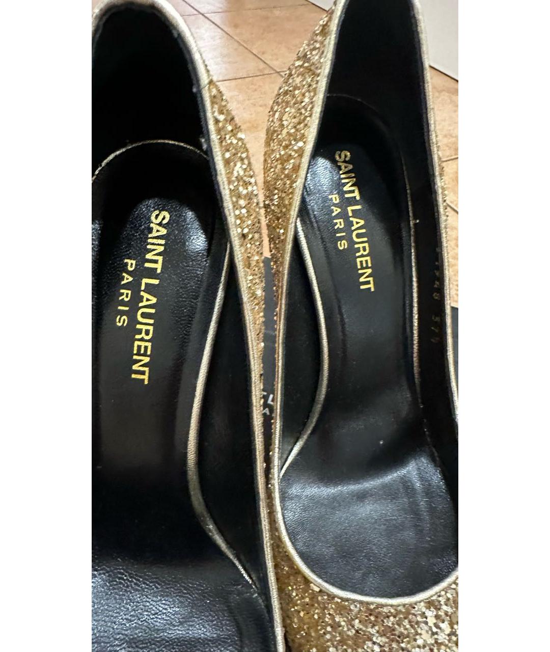 SAINT LAURENT Золотые кожаные туфли, фото 4