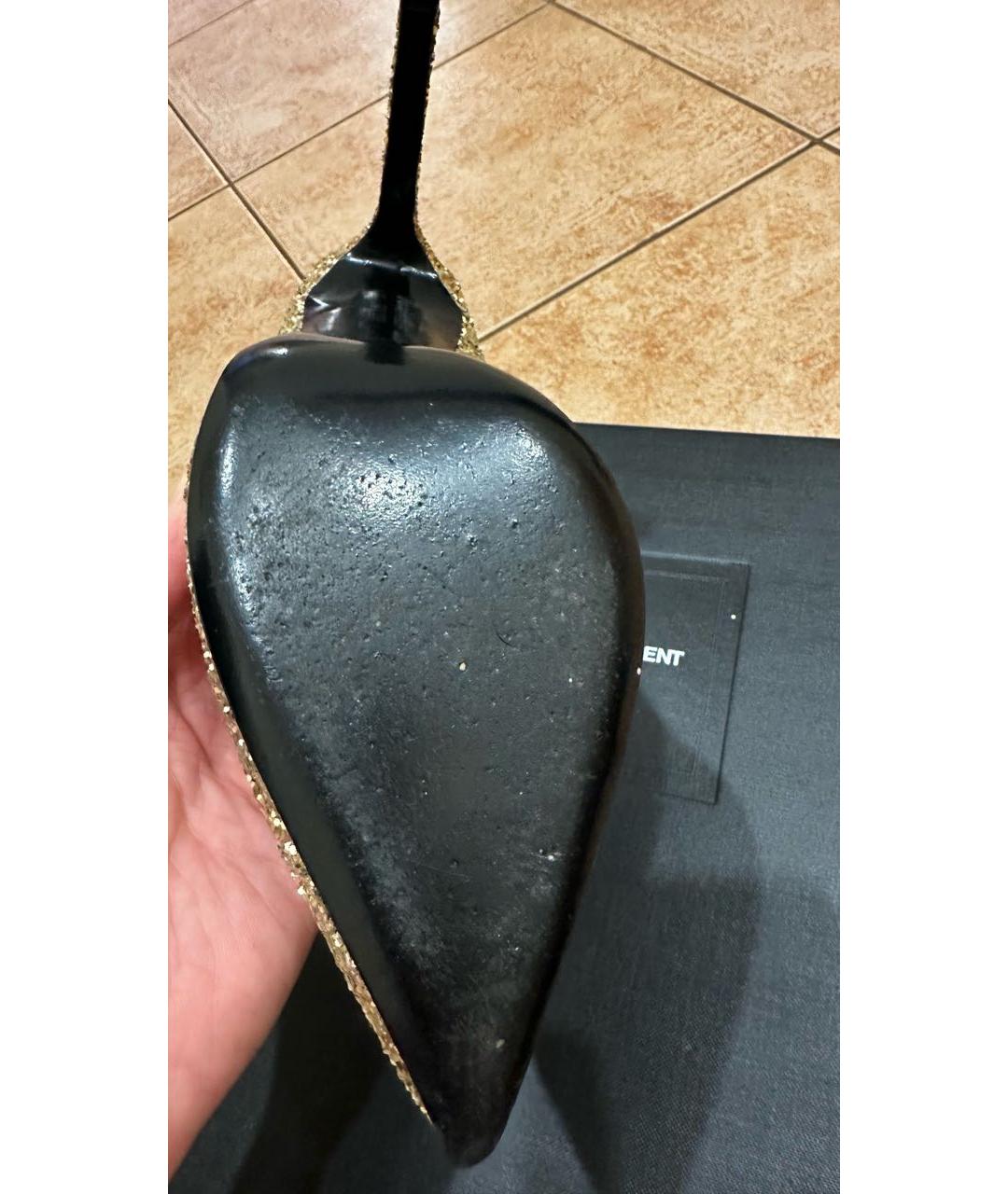 SAINT LAURENT Золотые кожаные туфли, фото 6