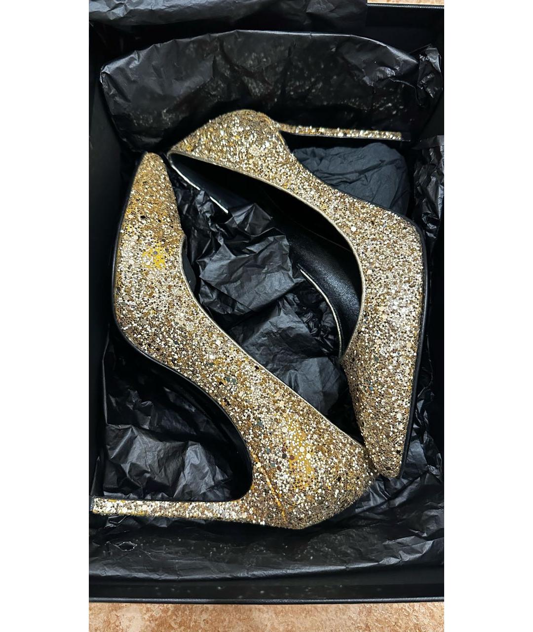 SAINT LAURENT Золотые кожаные туфли, фото 7