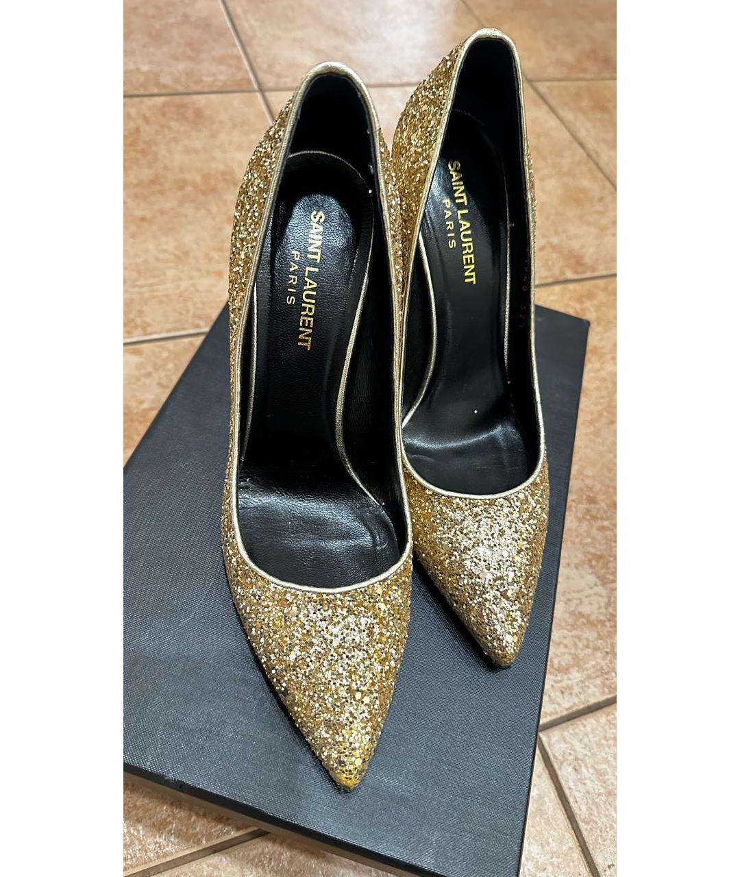 SAINT LAURENT Золотые кожаные туфли, фото 3