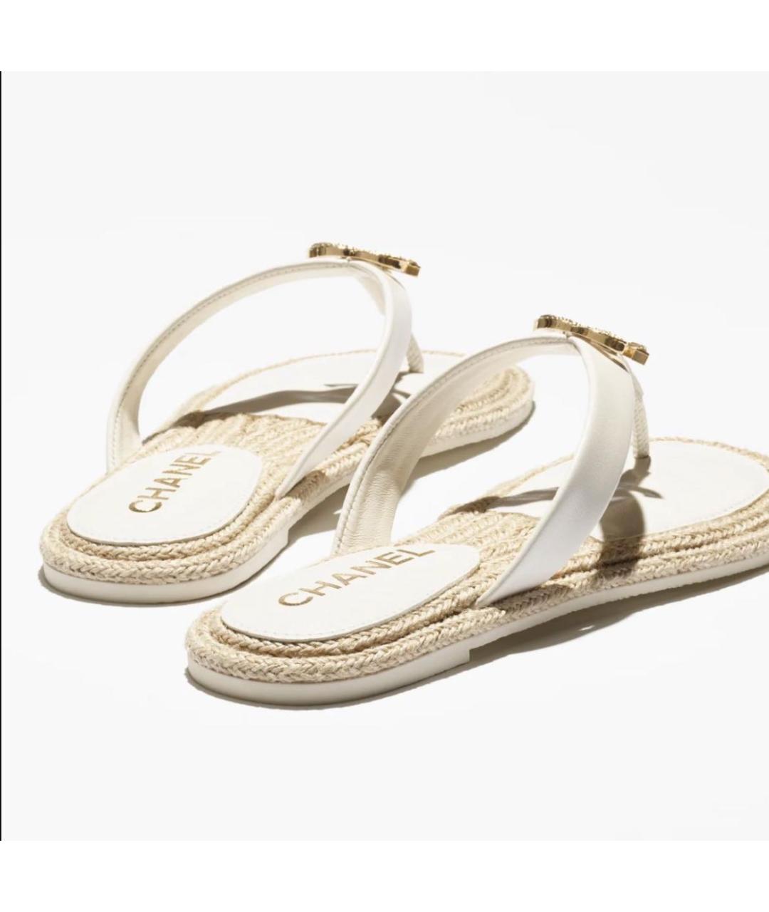 CHANEL Белые кожаные шлепанцы, фото 3