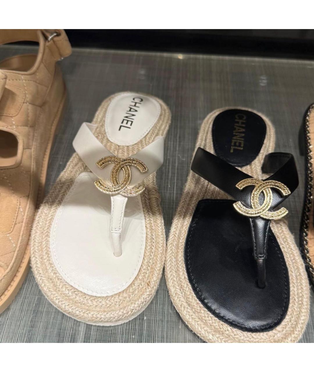 CHANEL Белые кожаные шлепанцы, фото 5
