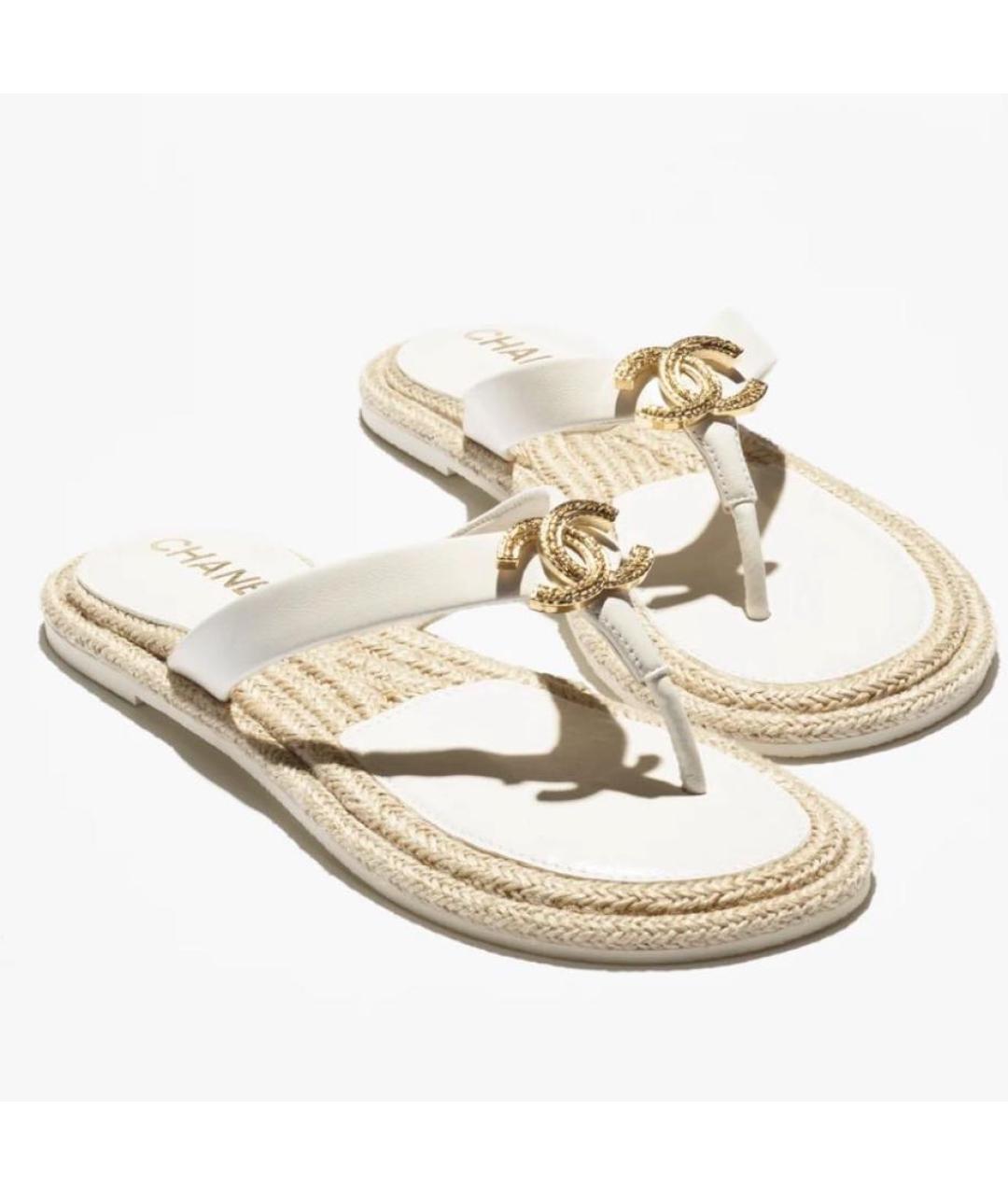 CHANEL Белые кожаные шлепанцы, фото 2