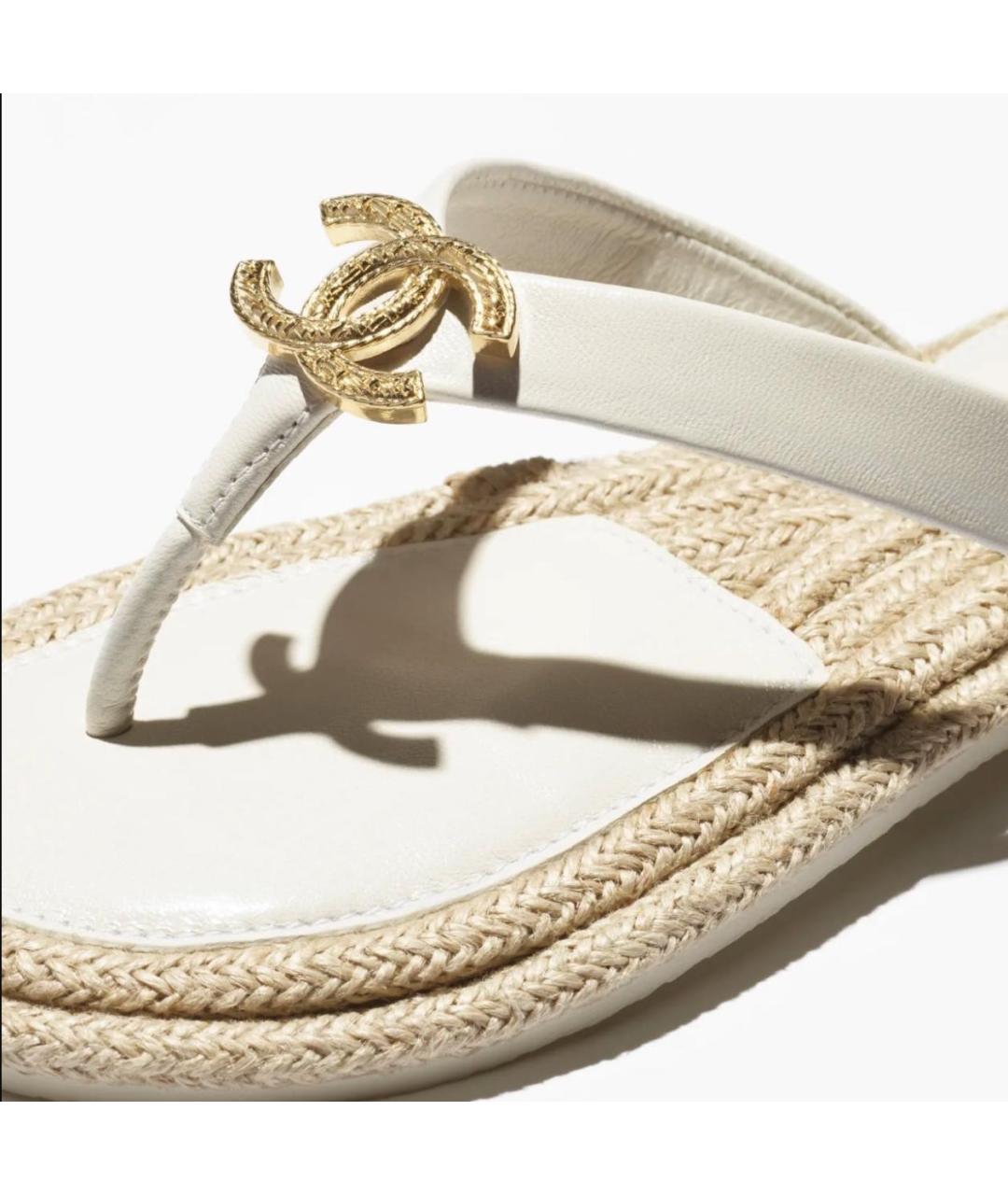 CHANEL Белые кожаные шлепанцы, фото 4