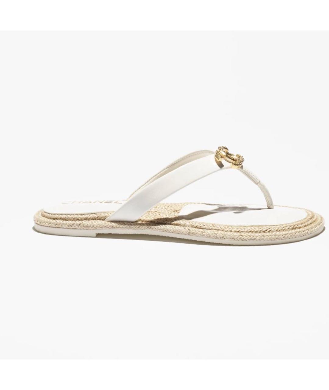 CHANEL Белые кожаные шлепанцы, фото 6