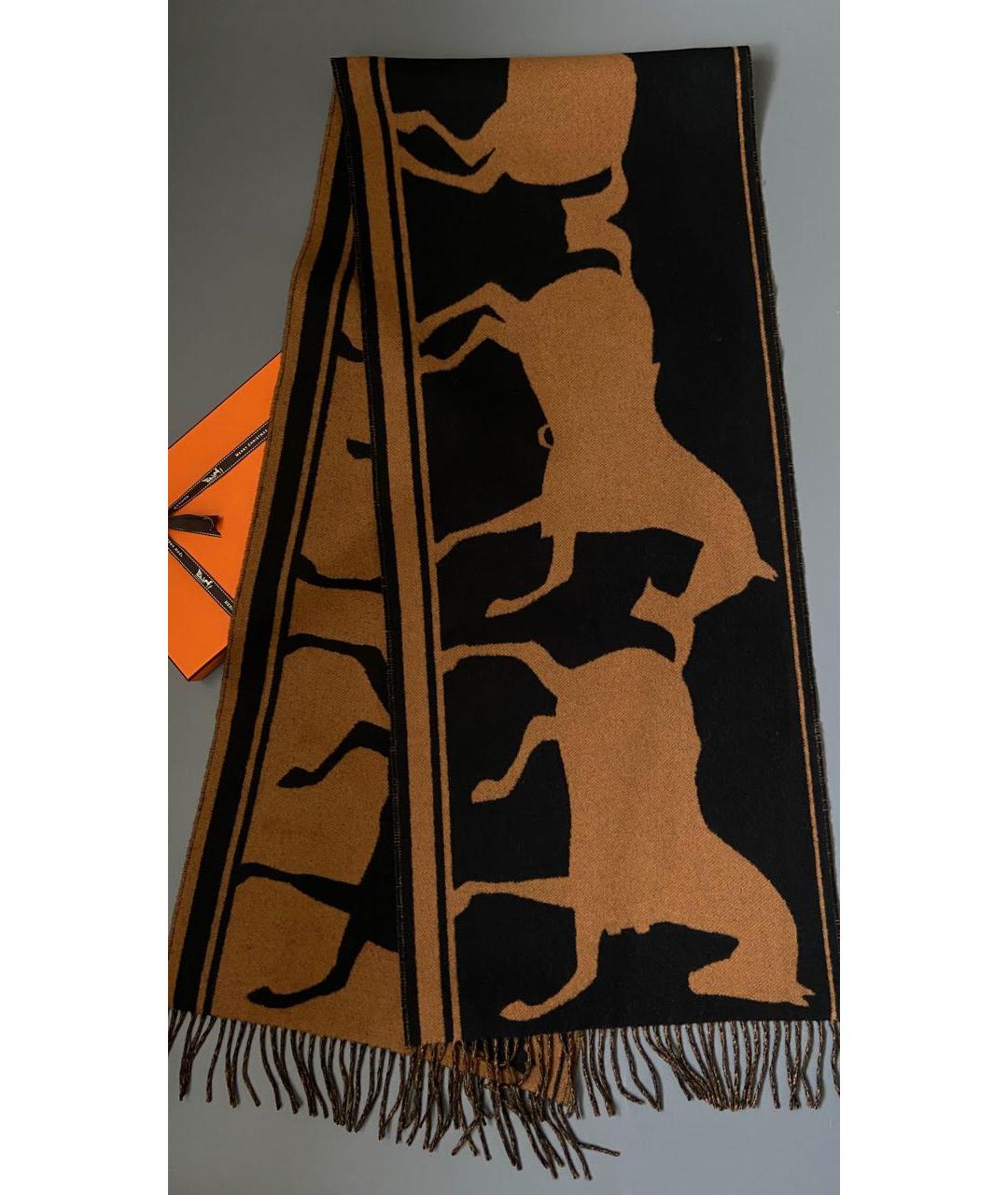 HERMES Коричневый кашемировый шарф, фото 2