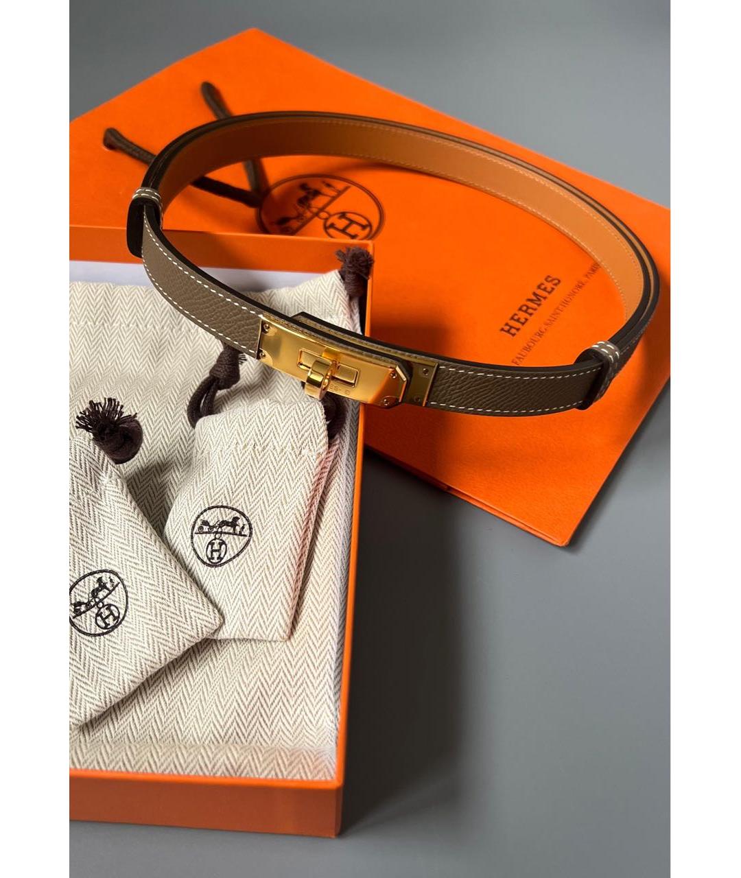 HERMES Серый кожаный ремень, фото 2