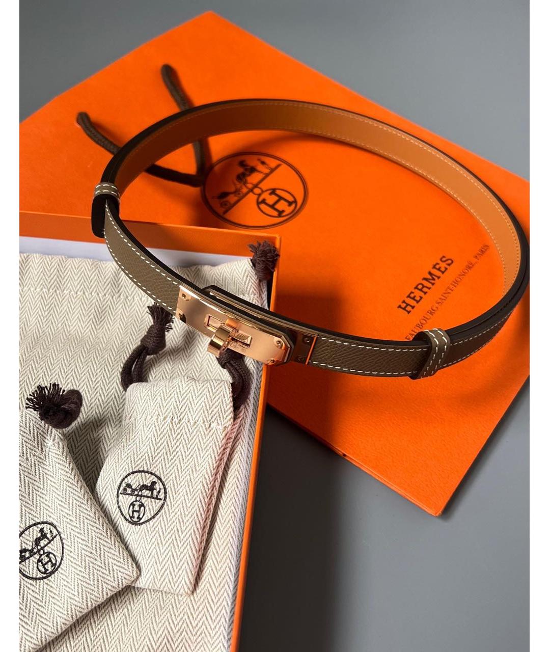 HERMES Серый кожаный ремень, фото 2