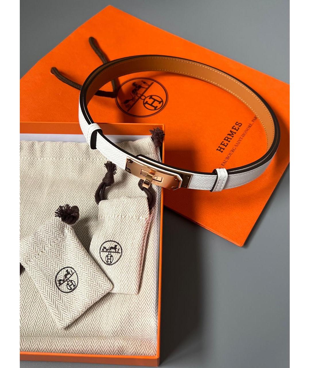 HERMES Белый кожаный ремень, фото 2