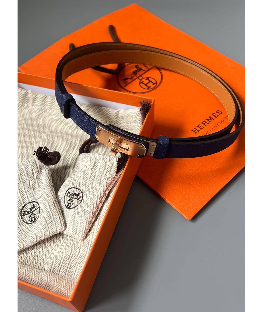 HERMES Синий кожаный ремень, фото 2