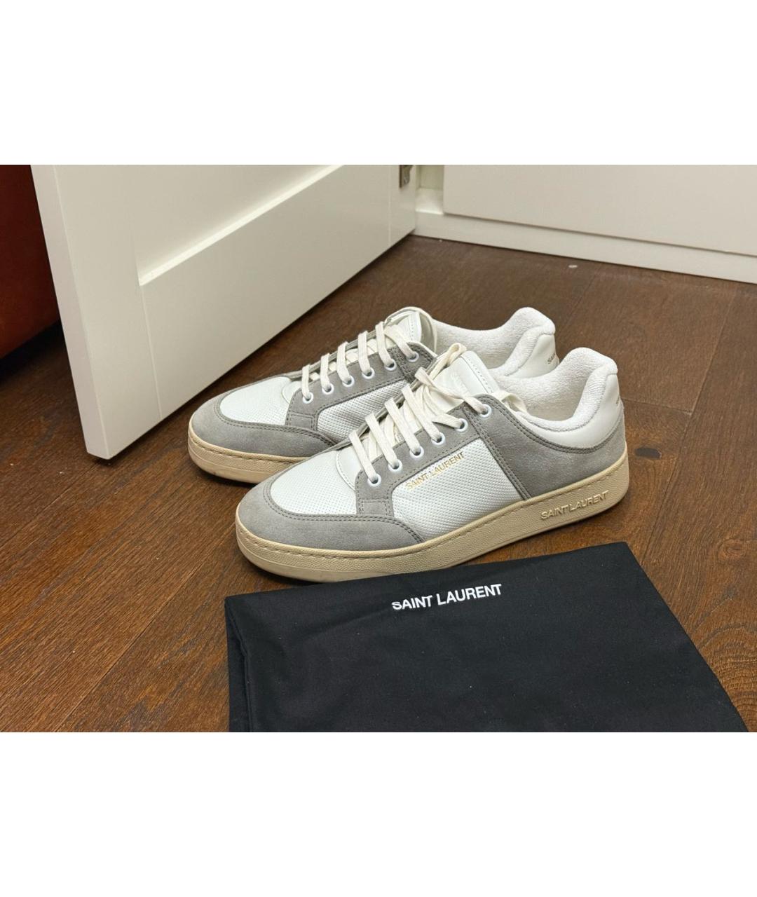 SAINT LAURENT Белые кожаные низкие кроссовки / кеды, фото 2