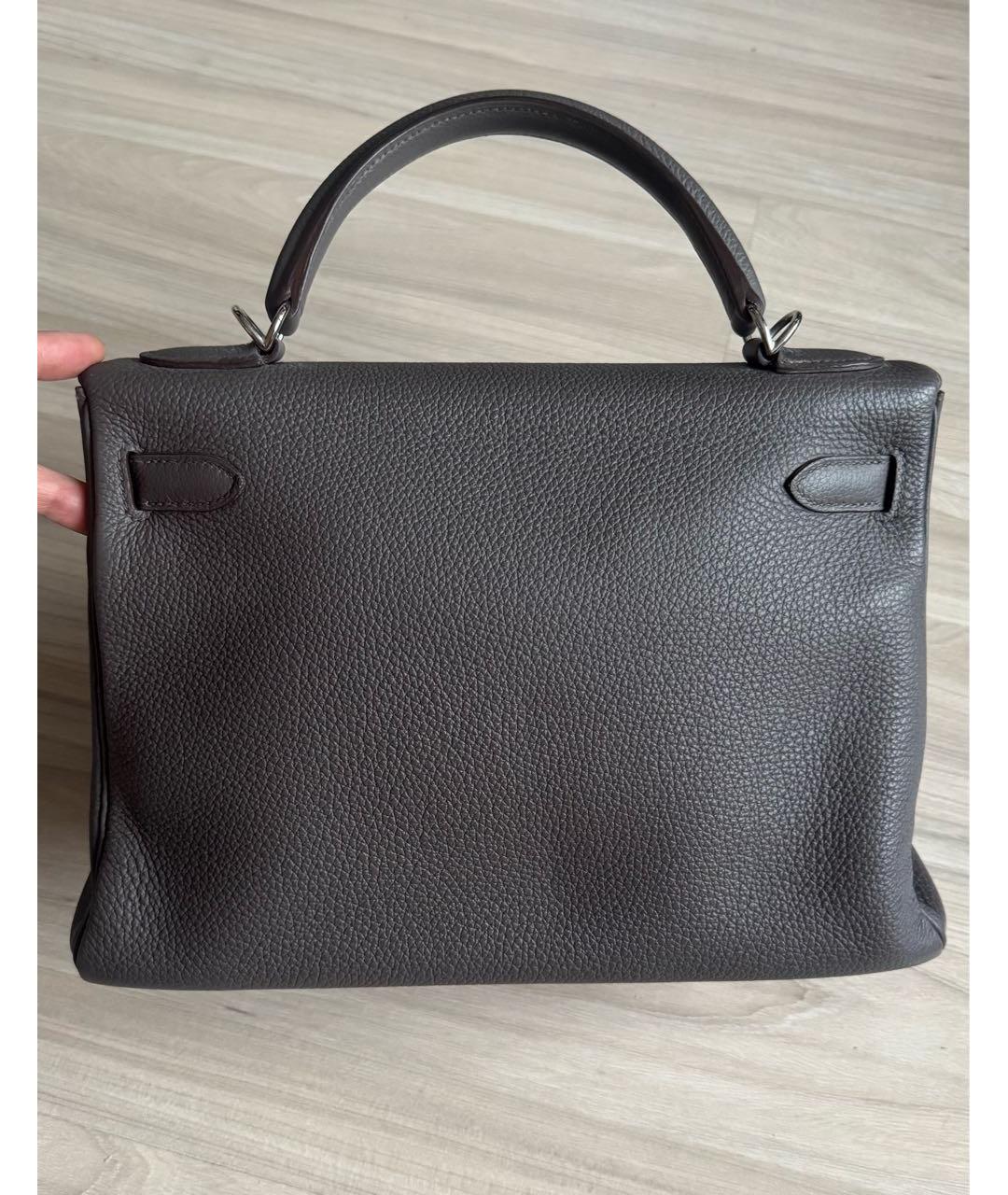 HERMES Серая кожаная сумка с короткими ручками, фото 2