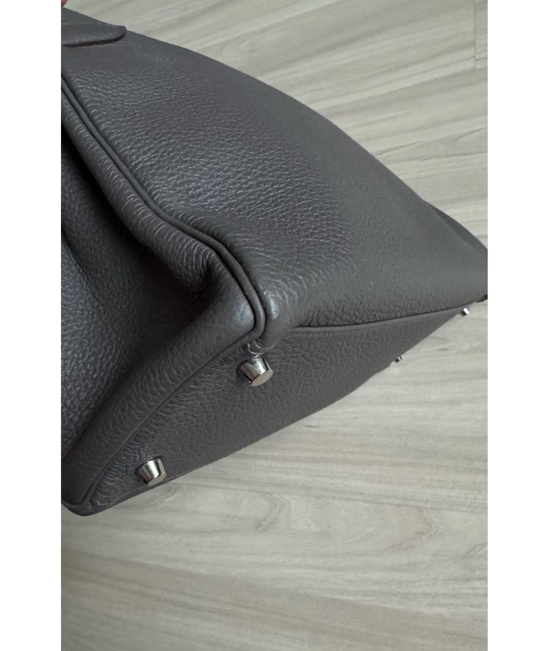 HERMES Серая кожаная сумка с короткими ручками, фото 6