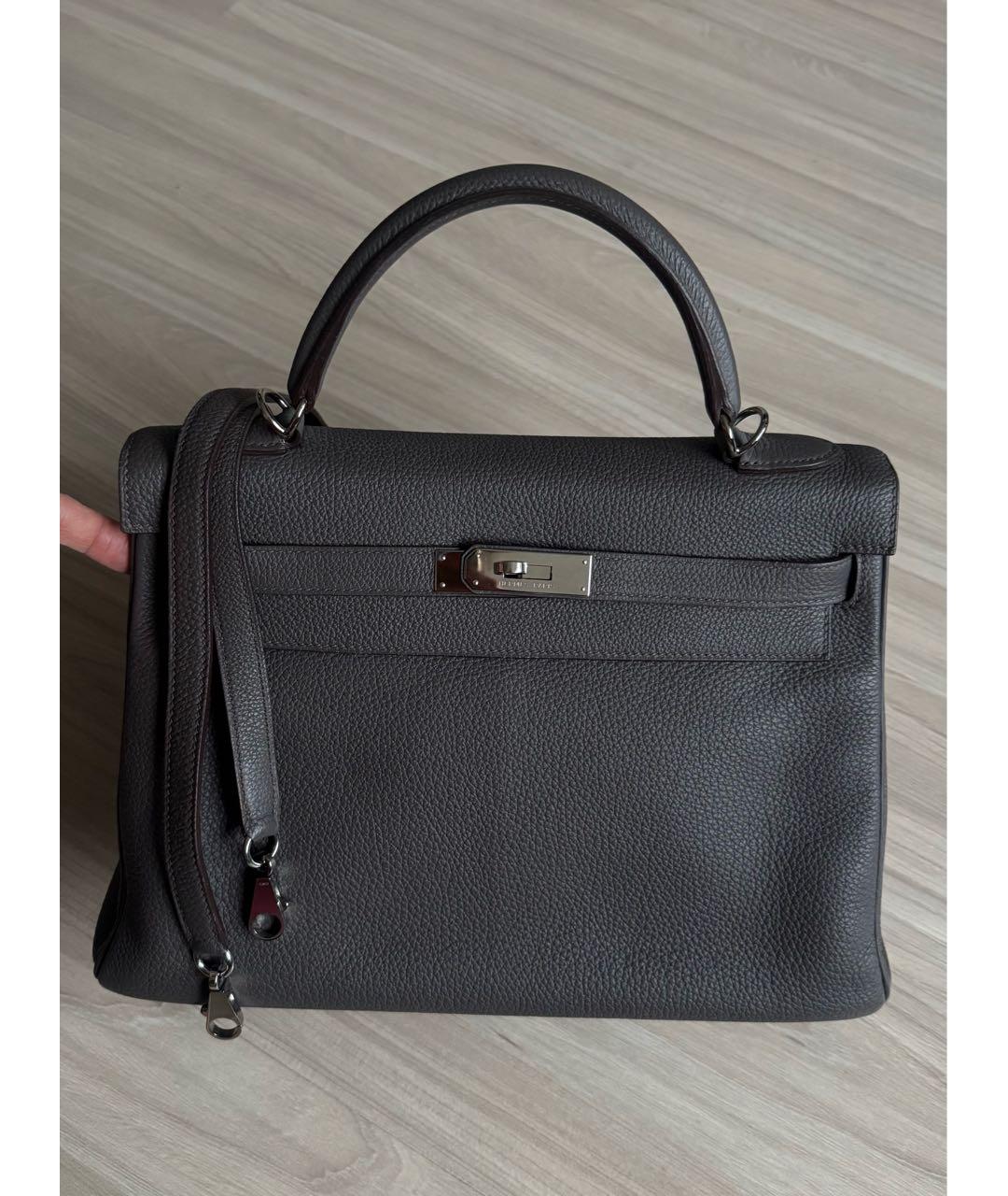 HERMES Серая кожаная сумка с короткими ручками, фото 8