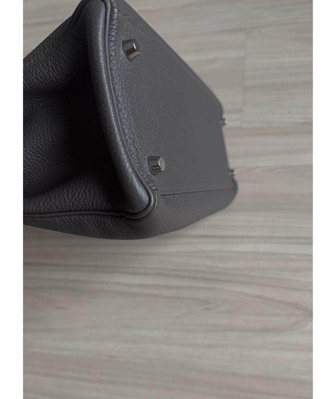HERMES Серая кожаная сумка с короткими ручками, фото 4