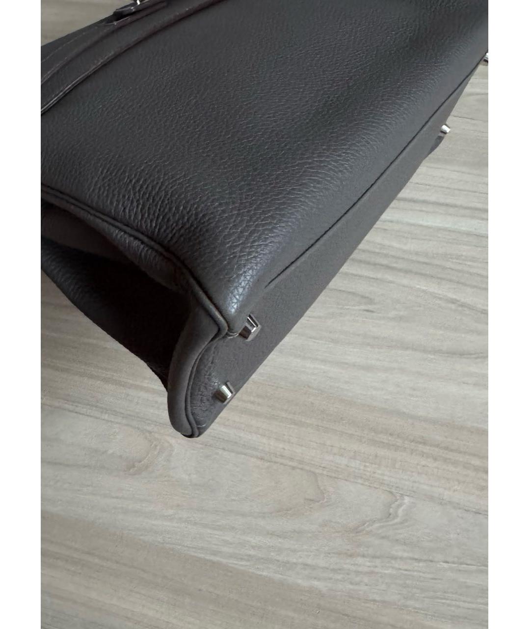 HERMES Серая кожаная сумка с короткими ручками, фото 3